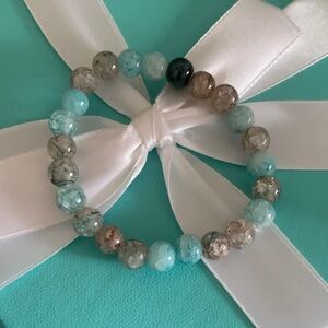 Elegant Blue and Gray natural stone elastic Beaded Bracelet